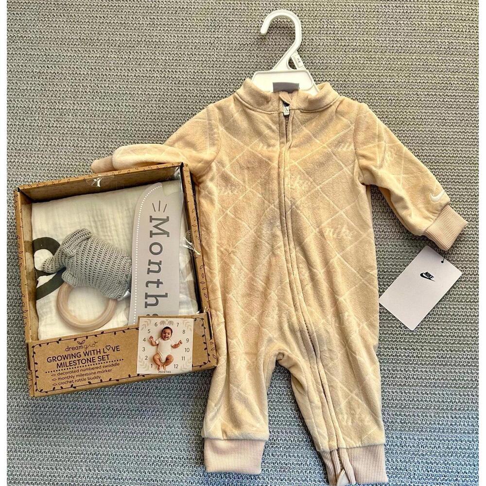 Nike Baby Boy Quilted Footed Sleeper‎ Tan 3M